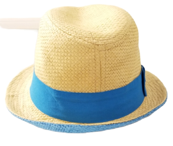 Tan & Turquoise Woven Paper & Grosgrain Ribbon Hat - Picture 4 of 10